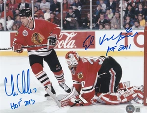 CHRIS CHELIOS HOF 13 / ED BELFOUR HOF 1 1 CHICAGO BLACKHAWKS BECKETT SIGNED 8x10 - Picture 1 of 1
