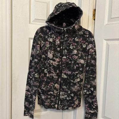 LULULEMON SUDADERA CON CAPUCHA DE BUCEO PARA MUJER FLORAL iLLUSION CUELLO EMBUDO TALLA 10 ALGODÓN POLAR Foto 1 de 4