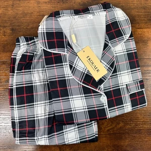 Ekouaer Pyjama Set Karo Print Button Down Weich Nachtwäsche Langarm Medium - Bild 1 von 3