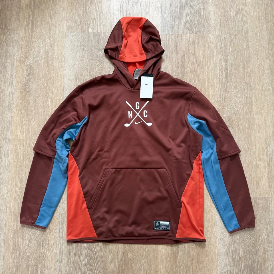 Men's Nike Golf Club Hoodie Brown Blue Coral White Size Medium FQ1145-231