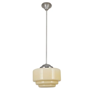 Lámpara colgante vintage Art Deco vidrio crema aluminio poste Foto 1 de 4