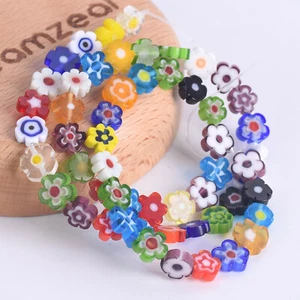 1 Strand 40cm Flower 7mm~9mm Handmade Millefiori Glass Beads For Jewelry Making - Picture 1 of 17