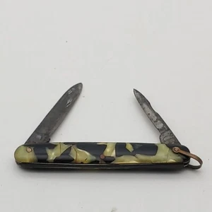 Vintage Antique Remington 2 blade, marbelled Green Camo appearance Pocket Knife - Picture 1 of 9