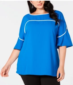 Alfani Damen 3/4 Flatterärmel Bluse blau weiß Größe 1X neu - Bild 1 von 2