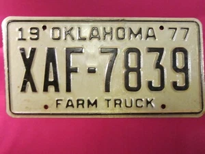 Placa de licencia etiqueta de camión agrícola 1977 Oklahoma Xaf 7839 Oklahoma County [B3B - Imagen 1 de 1