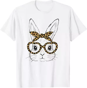 Cute Bunny Rabbit Face Glasses Leopard Girl Women Easter Day T-Shirt - Picture 1 of 5