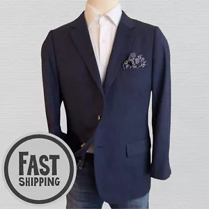 $429 INDOCHINO Mens Blazer Sport Coat Two Button Jacket 46R Navy Blue Wool Suits - Picture 1 of 12