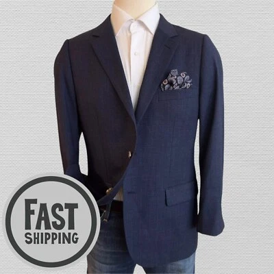 $429 INDOCHINO Mens Blazer Sport Coat Two Button Jacket 46R Navy Blue Wool Suits - Image 1 of 4