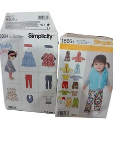 Simplicity 8304 1566 Baby Sewing Patterns Tops Dresses Pants Bibs XXS L Uncut Ne - Picture 1 of 14