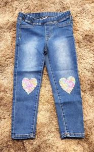 K/14 Fabkids Girl's 6 Denim Jeans Sequenced Hearts On Knees Stretch Waist Casual - Picture 1 of 9