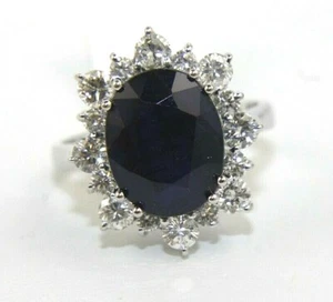 Natural Oval Blue Sapphire & Diamond Halo Solitaire Ring 14k White Gold 7.44Ct - Picture 1 of 7