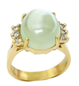 14k-y gold oval Moonstone with round diamonds, ring - Picture 1 of 7