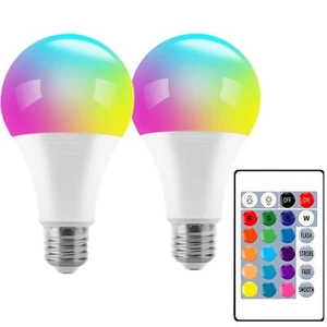 2 Pack A21 LED RGB Smart Light Bulb 15W 900LM Bluetooth E26 Base APP Control - Picture 1 of 11