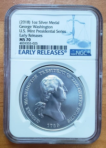 2018 1 Oz Silver Medal US Mint Presidential Serie GEORGE WASHINGTON NGC MS 70 ER Cover