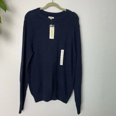 SONOMA Hombres GRANDE Grueso Tejido Waffle AZUL MARINO Pullover SUÉTER Cuello Redondo Codo Parche Foto 1 de 4