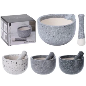 Porcelain Pestle And Mortar Set Spice A Herb Crusher Grinder Granite Look 12cm - Picture 1 of 10