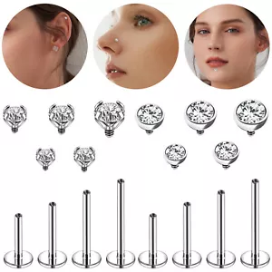 16g/18g Surgical Steel Labret Lip Stud CZ Cartilage Earring Lip Piercing Jewelry - Picture 1 of 32