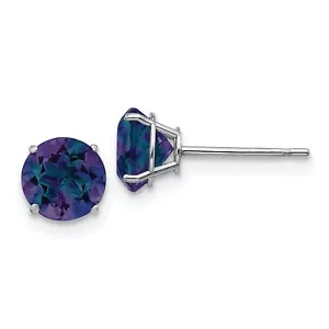 14k White Gold Created Alexandrite Earrings - Picture 1 of 6