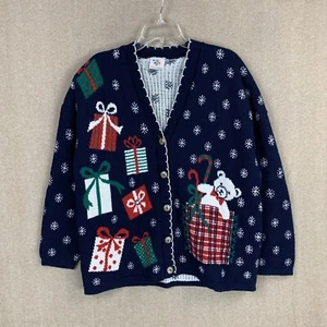 Cárdigan de Navidad Cascanueces para mujer vintage suéter M azul grueso tejido relajado - Imagen 1 de 12
