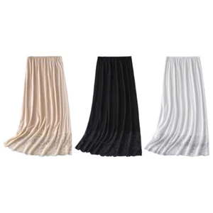 Women Lace Trim Half Slip Under Dresses Long Underskirt Solid Color Petticoat - Picture 1 of 11