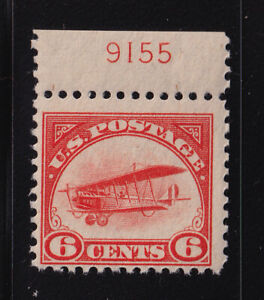 1918 Airmail Sc C1 6c orange MNH full OG plate number single Hebert CV $250