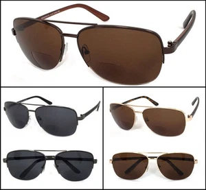 Retro Men Pilot 60mm Bifocal Tinted Semi Rimless Sun Reader Reading Sunglasses - Picture 1 of 12