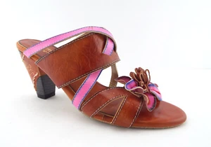 SPRING STEP Size 8 NADIA Hand Painted Slide Heels Flower Sandals Shoes 39 - Picture 1 of 9