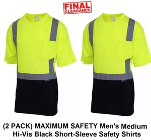 Men's Medium Hi-Vis Yellow Black Bottom Class 2 Safety Shirts (2 PACK) - Picture 1 of 6