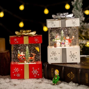 Christmas Decoration Crystal Ball Snow Drift Music Box Santa Claus Night Light - Picture 1 of 12