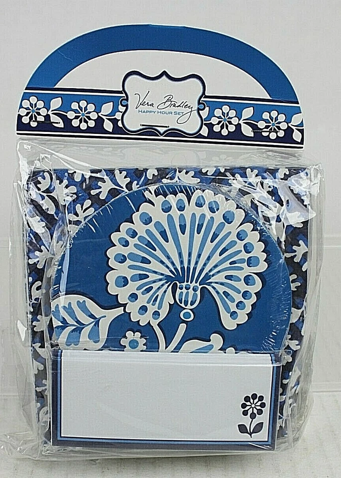 Vera Bradley HAPPY HOUR SET Cocktail Napkins Coasters Name Cards Blue Lagoon