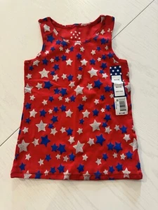 Camiseta sin mangas patriótica Americana Girls 4 de julio talla M roja plateada azul estrella brillante nueva con etiquetas - Imagen 1 de 4