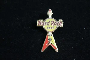 HARD ROCK CAFE PIN - FLYING V GUITAR - HRC mantra fender lapel red yellow - Picture 1 of 2