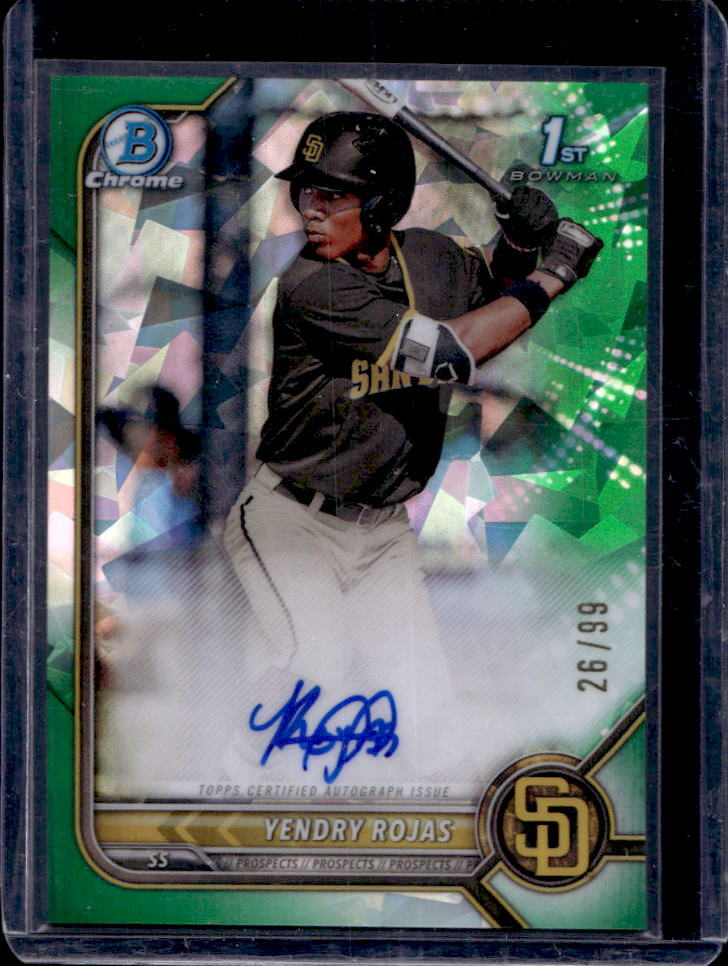 2022 Bowman Chrome Yendry Rojas 1st Green Atomic Refractor Auto #26/99 Padres