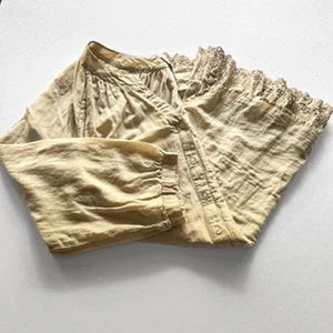 Soft Surroundings Tunic Women's L Tan Boho Cotton Silk Eyelet Detail Roll Tab - Picture 1 of 13