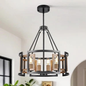 4-Light Drum Chandelier for Dining Room,15.7" Rustic Farmhouse Dining Room Li... - Bild 1 von 8
