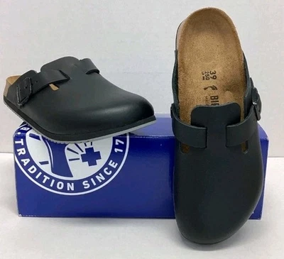 Zueco Birkenstock Boston Super Grip de cuero unisex (ajuste estrecho) en negro, EU 39 Foto 1 de 4