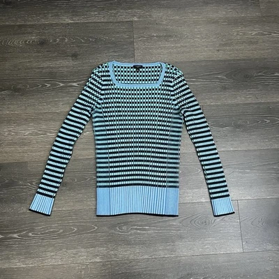 Talbots Sweater Large Petite Blue Green Blue Checkered Ribbed Pullover Knit - Image 1 of 4