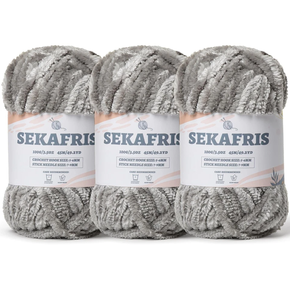 Hilo de chenilla grueso difuso para ganchillo, felpa suave voluminoso tejido a mano 3-Skei Foto 1 de 4