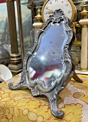 ancien miroir de table toilette en metal argenté style LXV epoque 1900 - Photo 1/4