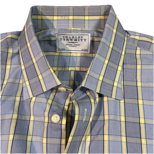 Charles Tyrwhitt Herren 17,5/36 Bügelfrei Langarm Gelb Blau French Cuff Mono - Bild 1 von 6