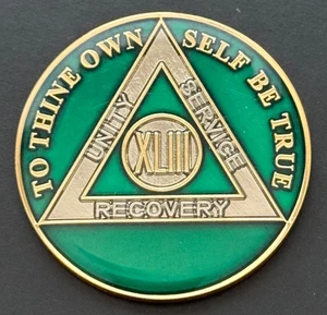 Alcoholics Anonymous AA 43 Green Years Recovery Token Coin Chip - Picture 1 of 2