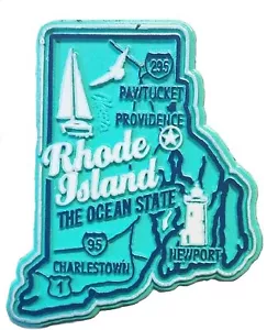 Imán de nevera de mapa premium de Rhode Island the Ocean State - Imagen 1 de 1