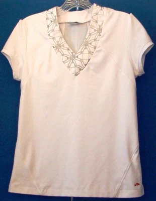 Hermoso ELLESSE ITALIA Cuello en V TOP Fitness DEPORTES etc WHT Poli y 8% Elastano S Foto 1 de 4