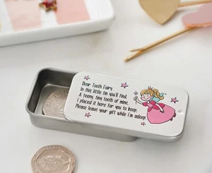 Cute Tooth Fairy Sentimental Childs Girls Boys Box Tin Gift Pink Blue Stars - Picture 1 of 5