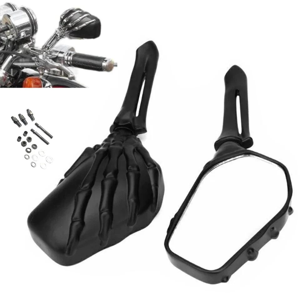 Espejos retrovisores laterales de mano esqueleto calavera negra para motocicleta para Harley Davidson Foto 1 de 4