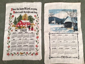2 Vintage Linen Calendar Tea Towels Cloth Unwashed 1968 & 1969 - Picture 1 of 2