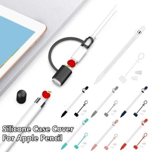Silicone Case Cover Cap Holder Nib Cover Cable Adapter Tether For Apple Pencil - Picture 1 of 18