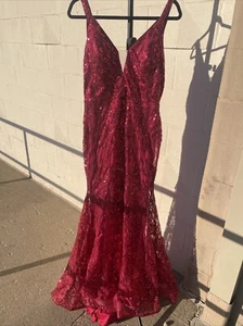 LANGES ROTES ABENDKLEID GLITZER - GR.8 1015 - Bild 1 von 4