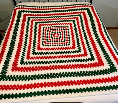 Manta Afgana Vintage Rojo y Verde Navidad Colores Cuadrado 66 1/2" Foto 1 de 4