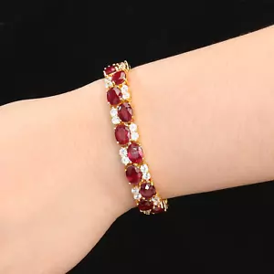 4*6mm Ruby Bracelet 14k Yellow Gold Plated Silver Ruby gems Bracelet for Women - Picture 1 of 5